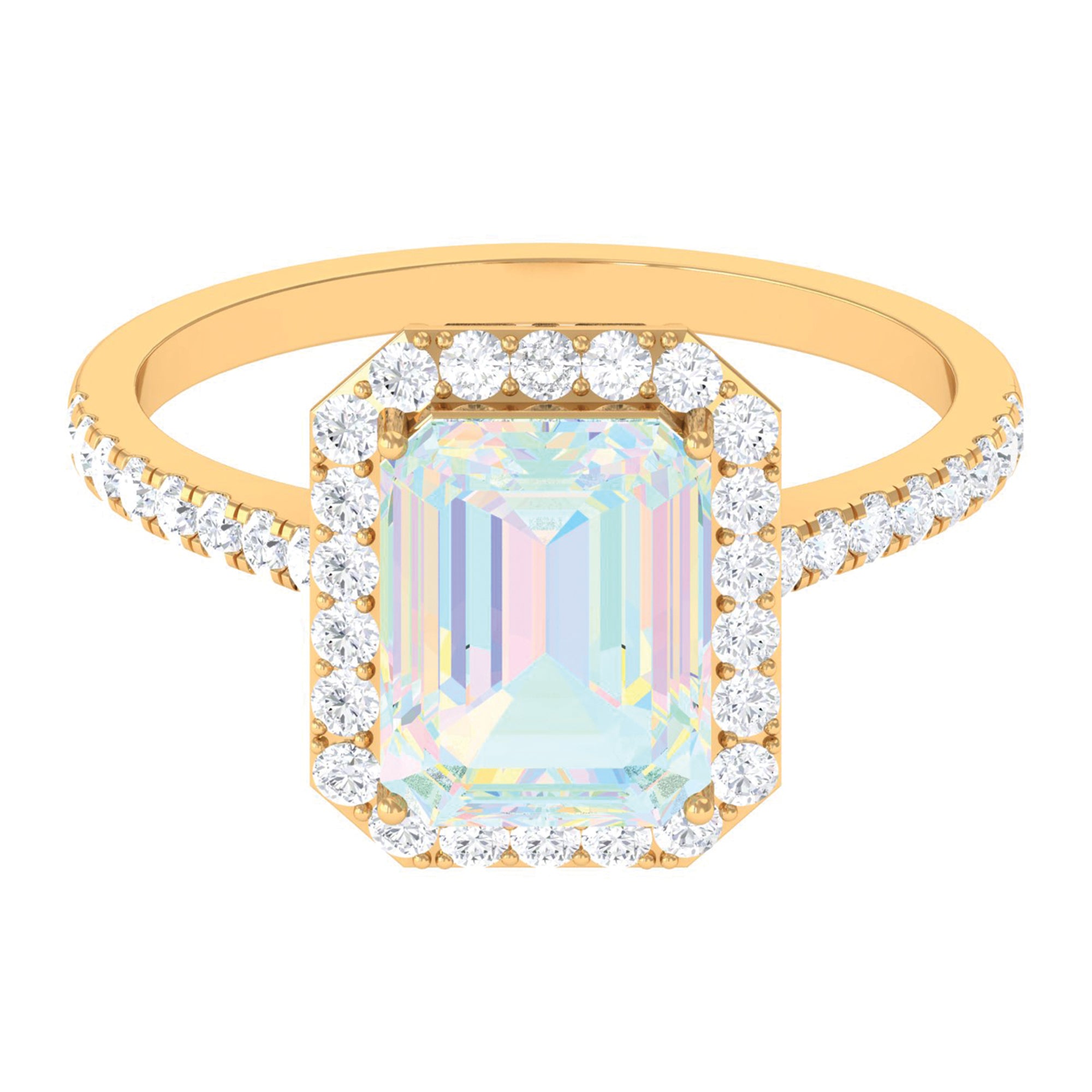 Rosec Jewels-Octagon Ethiopian Opal Halo Engagement Ring with Diamond