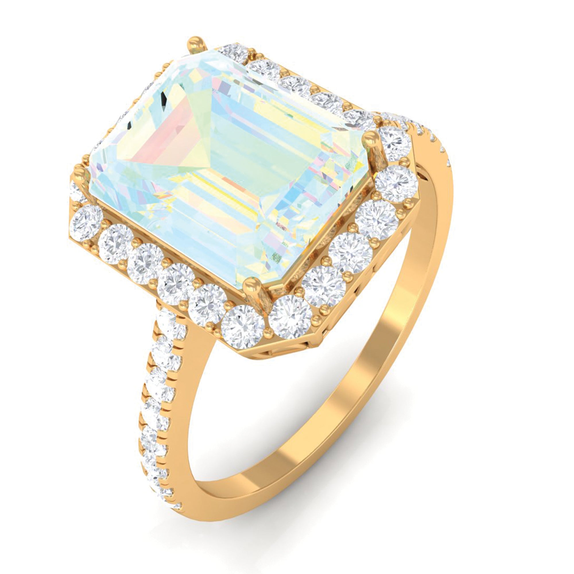 Rosec Jewels-Octagon Ethiopian Opal Halo Engagement Ring with Diamond