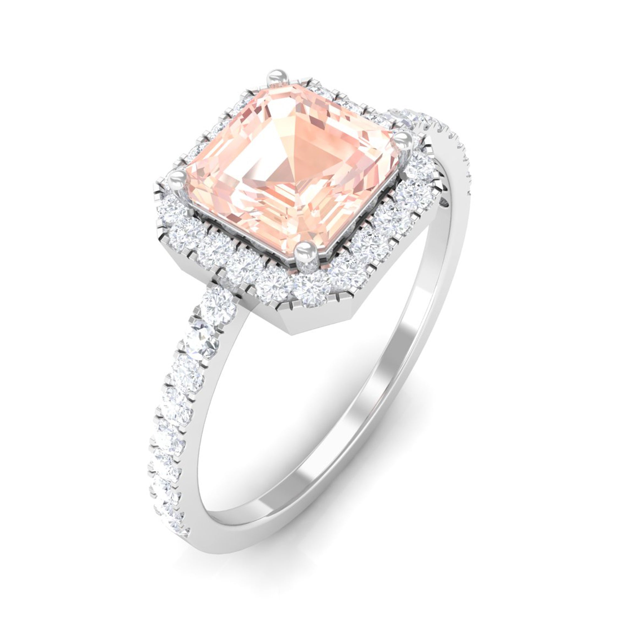 Rosec Jewels-2 CT Asscher Cut Morganite Halo Engagement Ring with Diamond