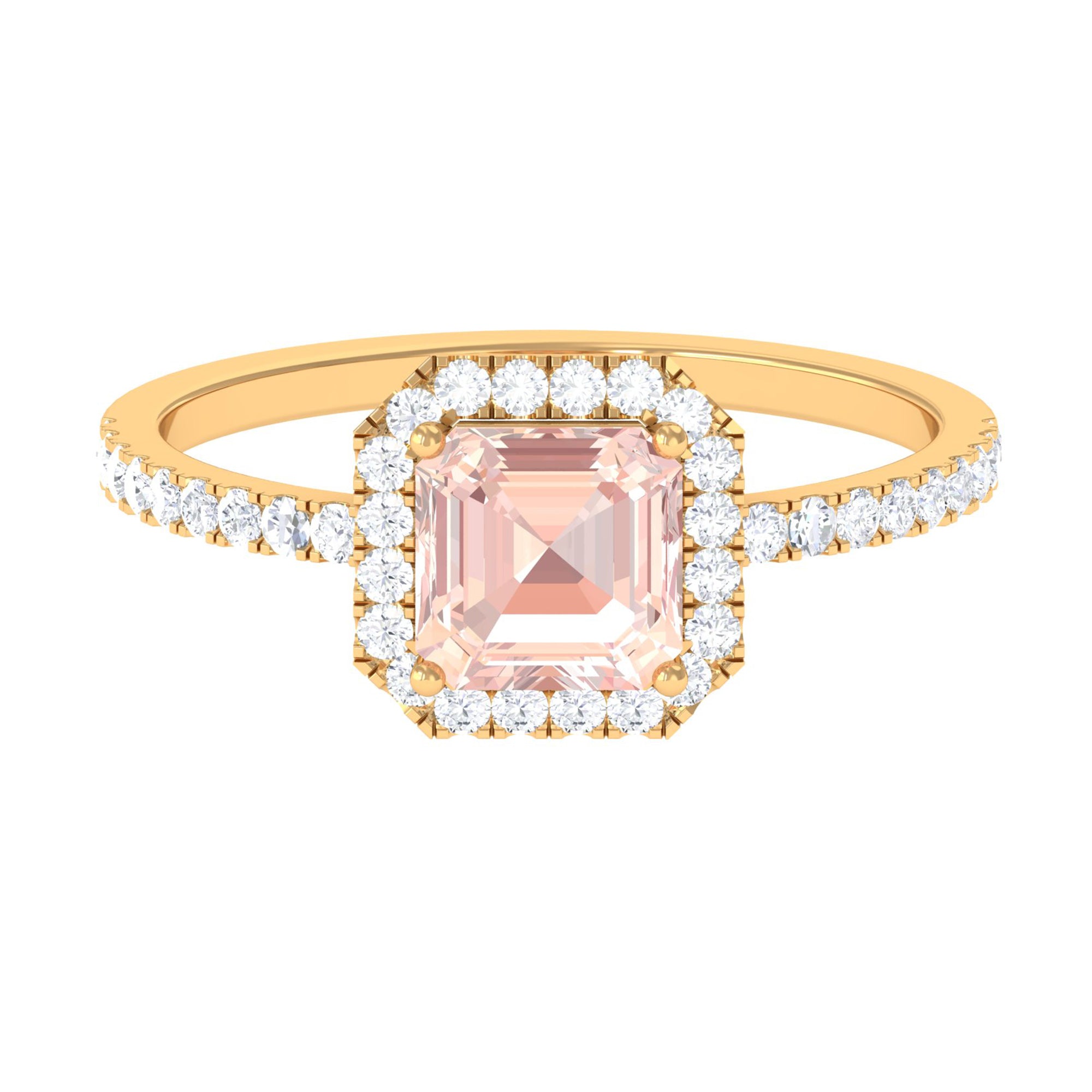 Rosec Jewels-2 CT Asscher Cut Morganite Halo Engagement Ring with Diamond