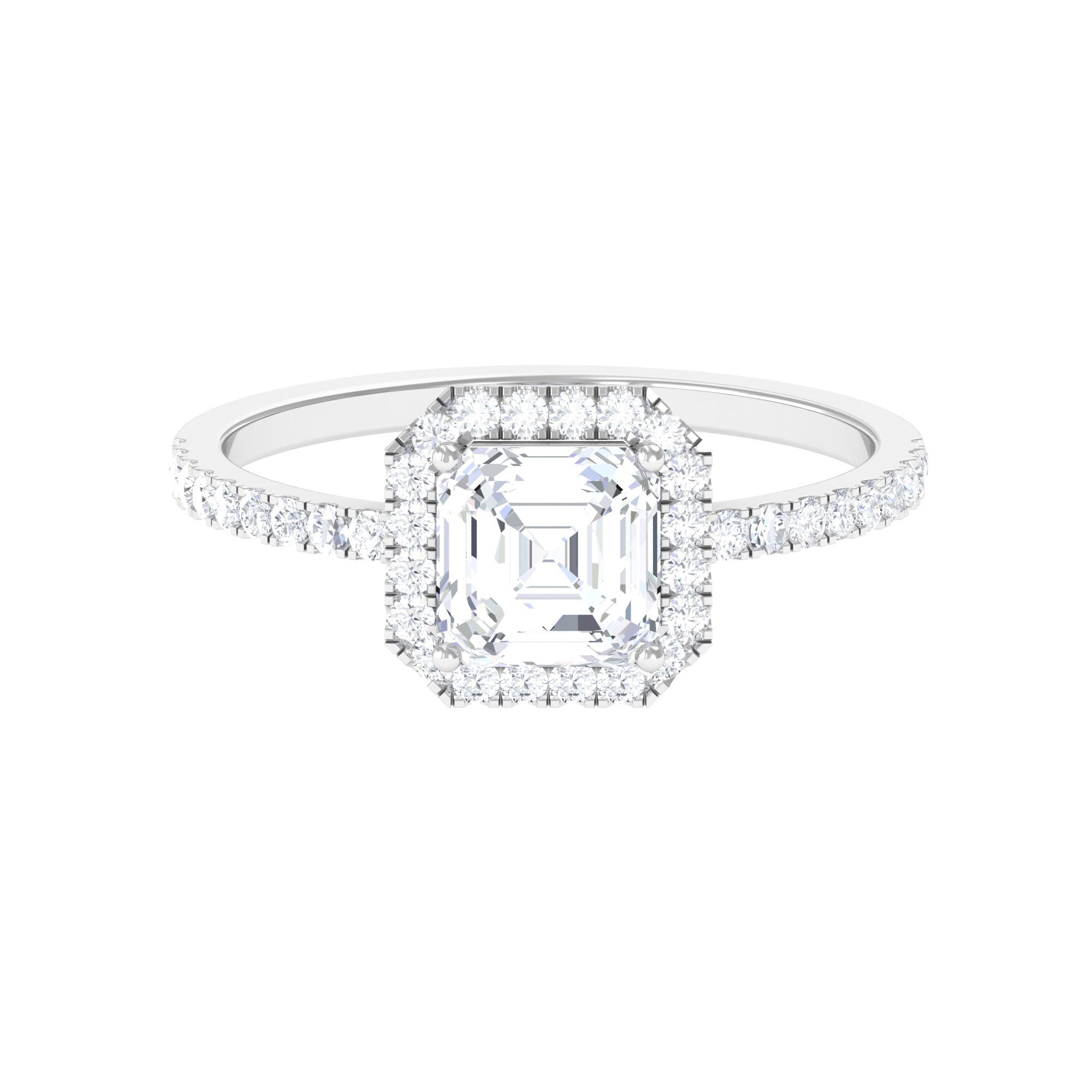 Rosec Jewels-2.25 CT Asscher Cut Zircon Halo Engagement Ring in Gold