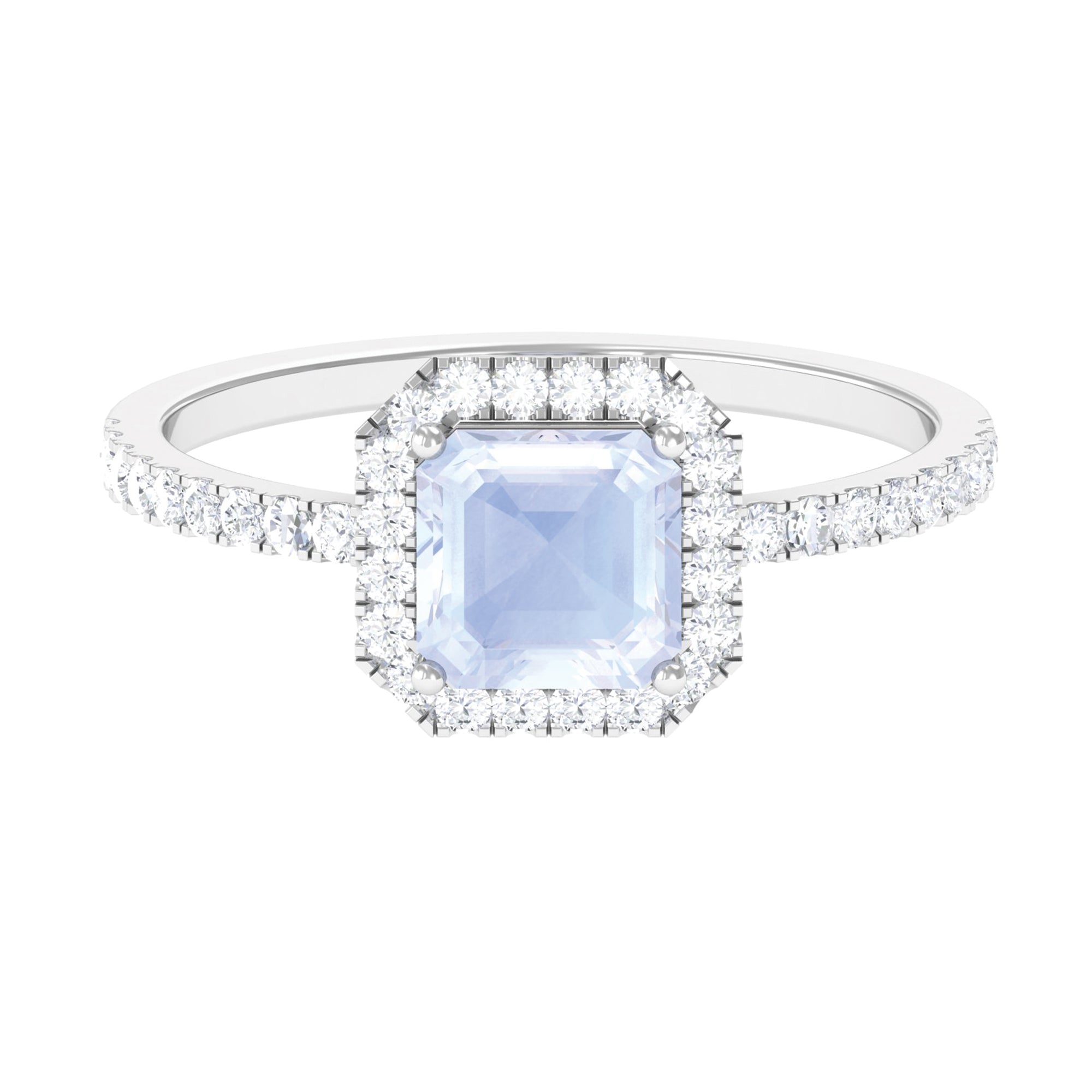 Rosec Jewels-Asscher Cut Moonstone and Diamond Halo Engagement Ring