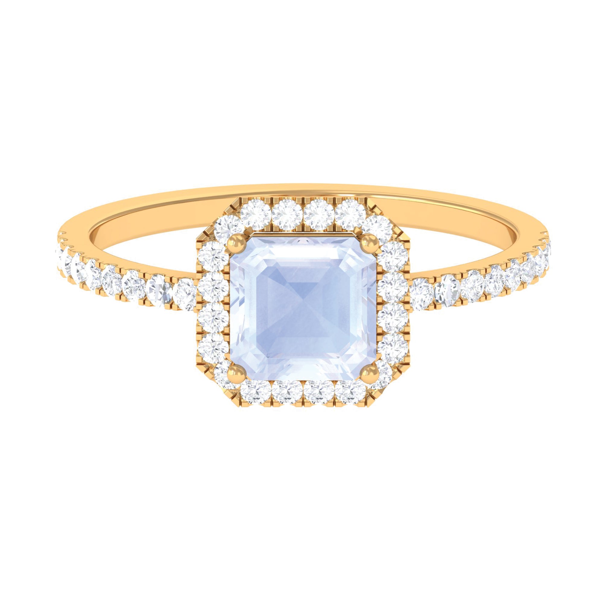 Rosec Jewels-Asscher Cut Moonstone and Diamond Halo Engagement Ring