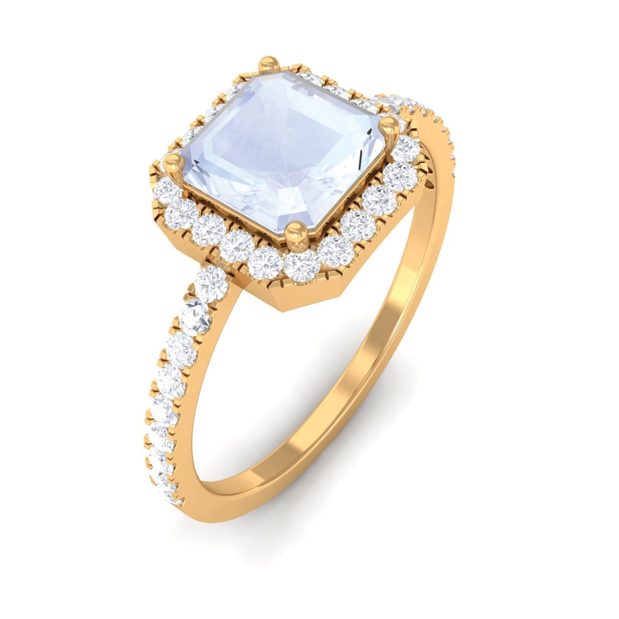 Rosec Jewels-Asscher Cut Moonstone and Diamond Halo Engagement Ring