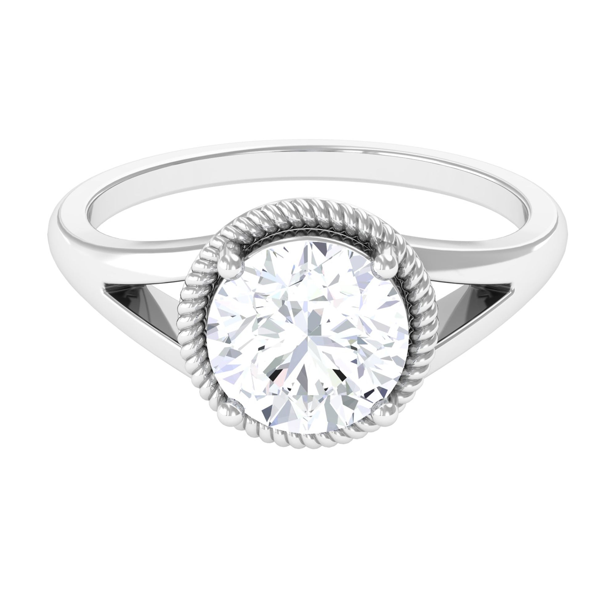 Rosec Jewels-2 CT Round Cubic Zirconia Solitaire Gold Ring in Split Shank