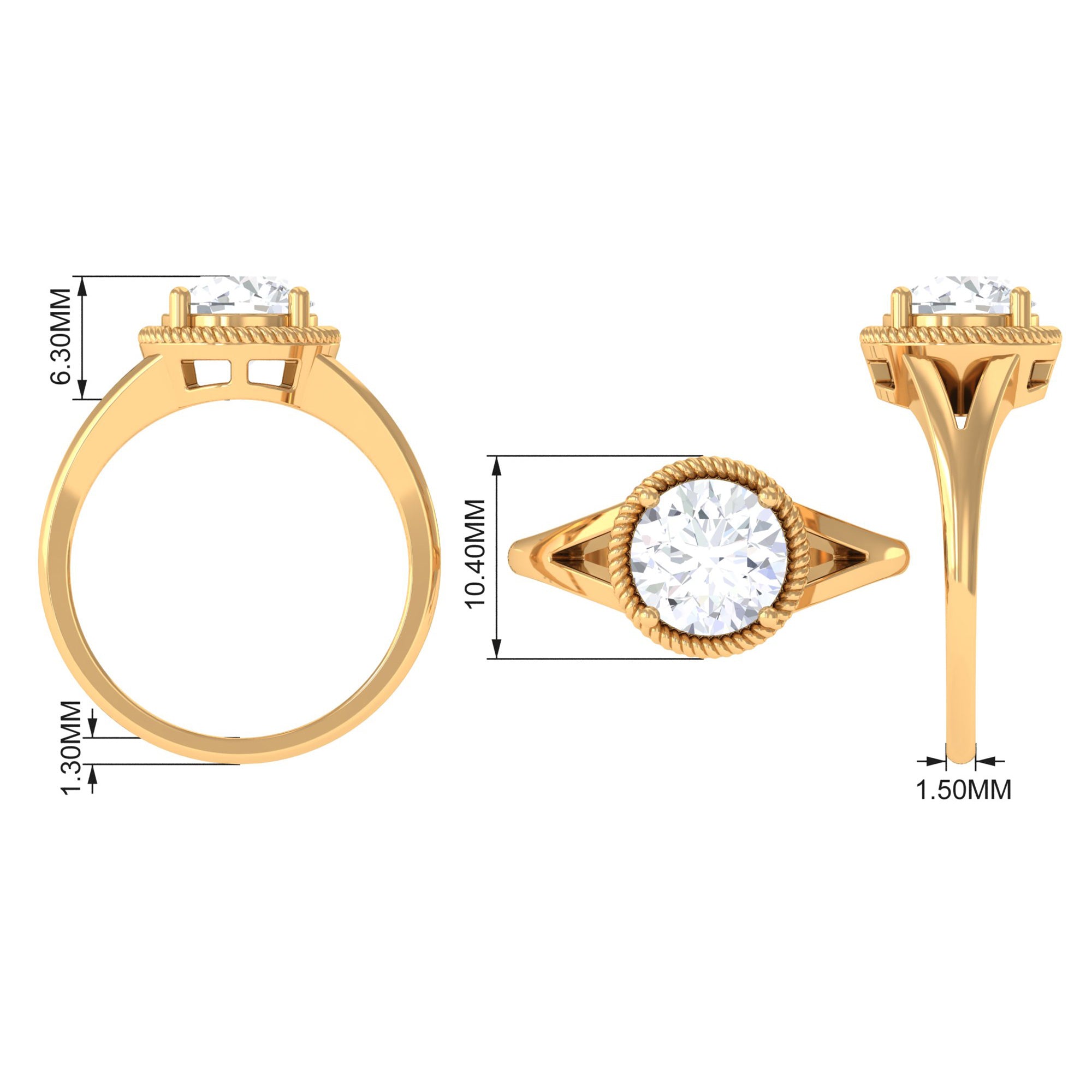 Rosec Jewels-2 CT Round Cubic Zirconia Solitaire Gold Ring in Split Shank