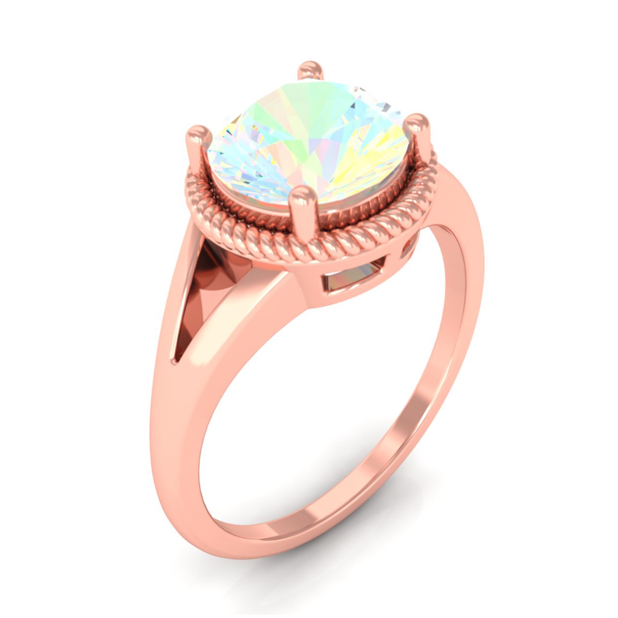 Rosec Jewels-2 CT Round Ethiopian Opal Solitaire Gold Ring in Split Shank