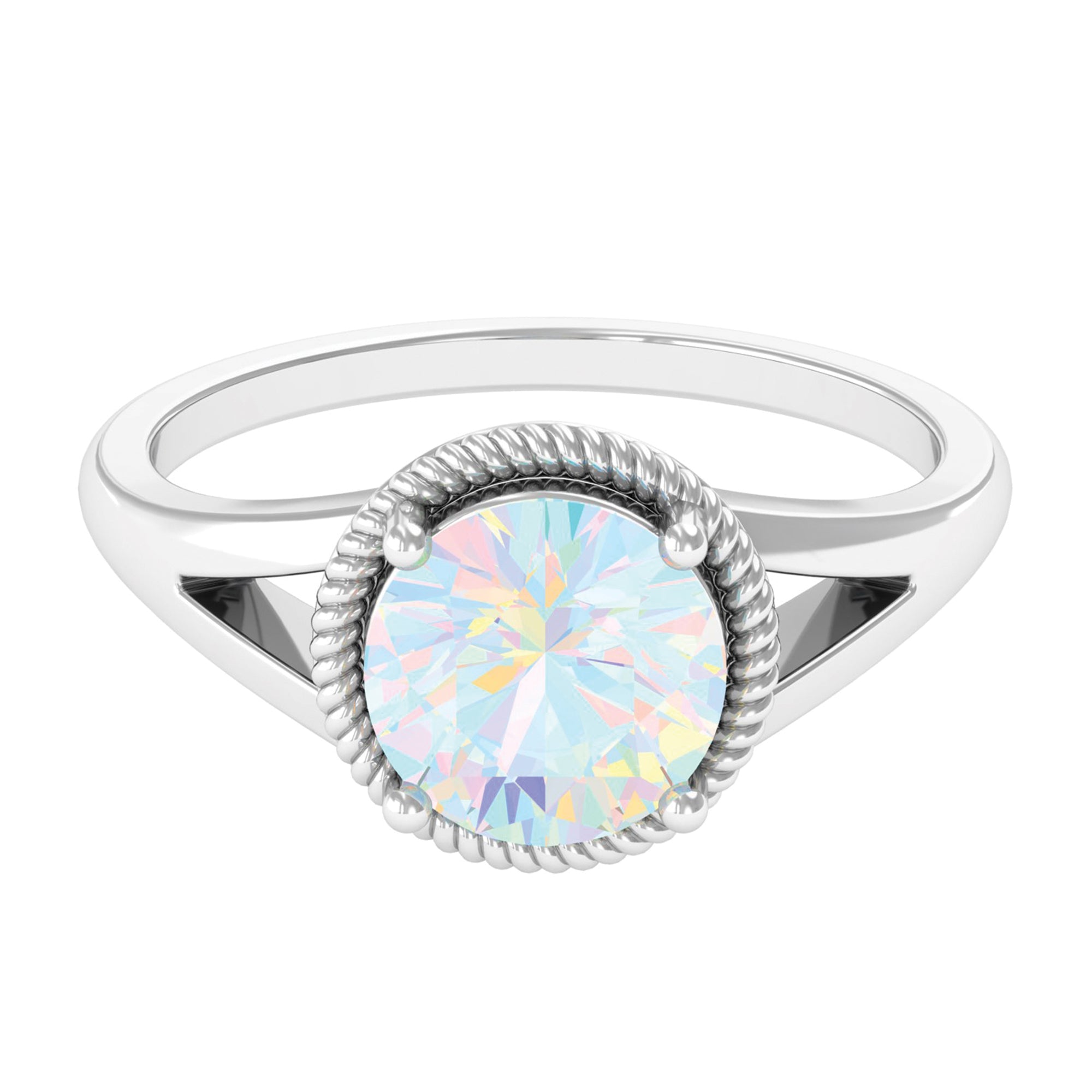 Rosec Jewels-2 CT Round Ethiopian Opal Solitaire Gold Ring in Split Shank