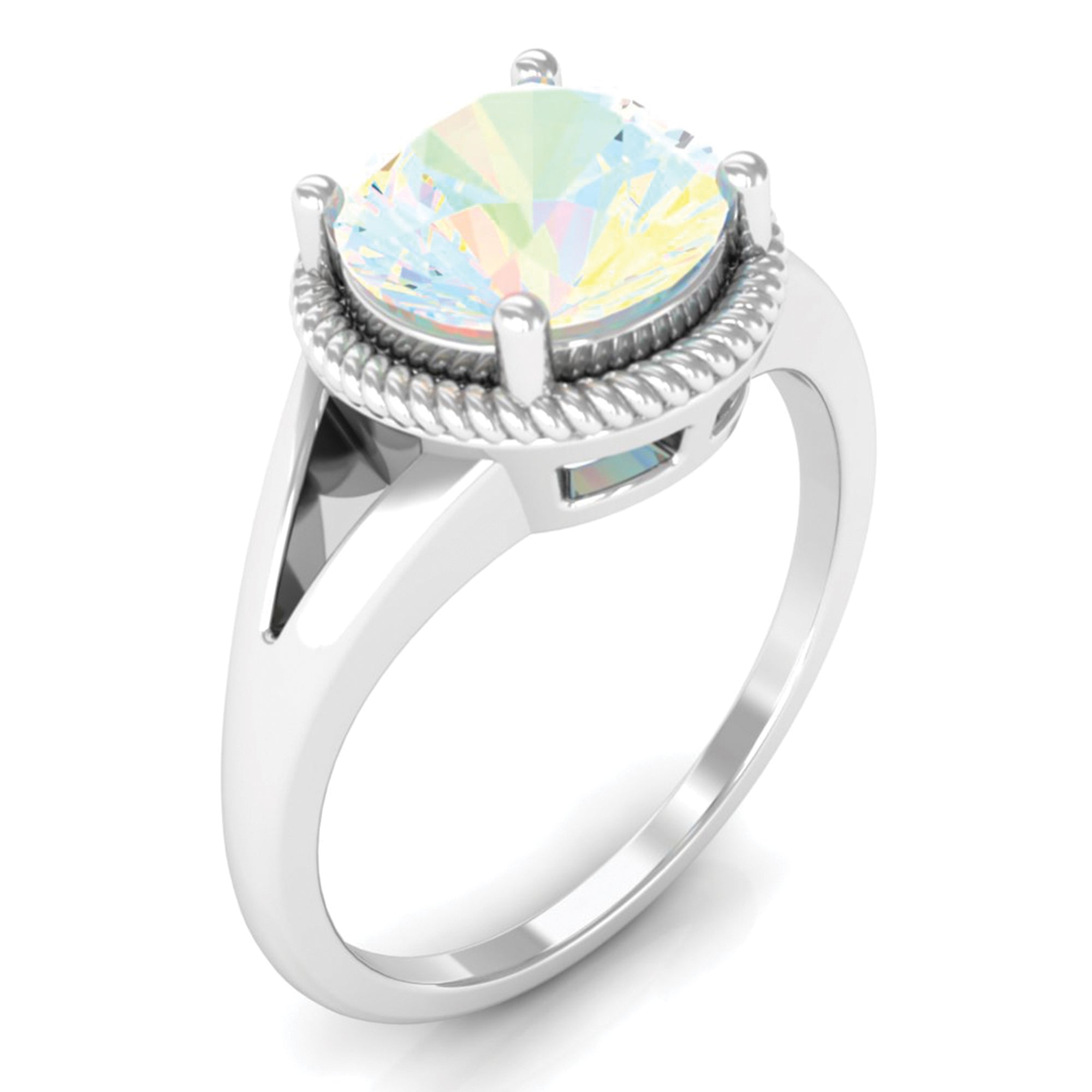 Rosec Jewels-2 CT Round Ethiopian Opal Solitaire Gold Ring in Split Shank