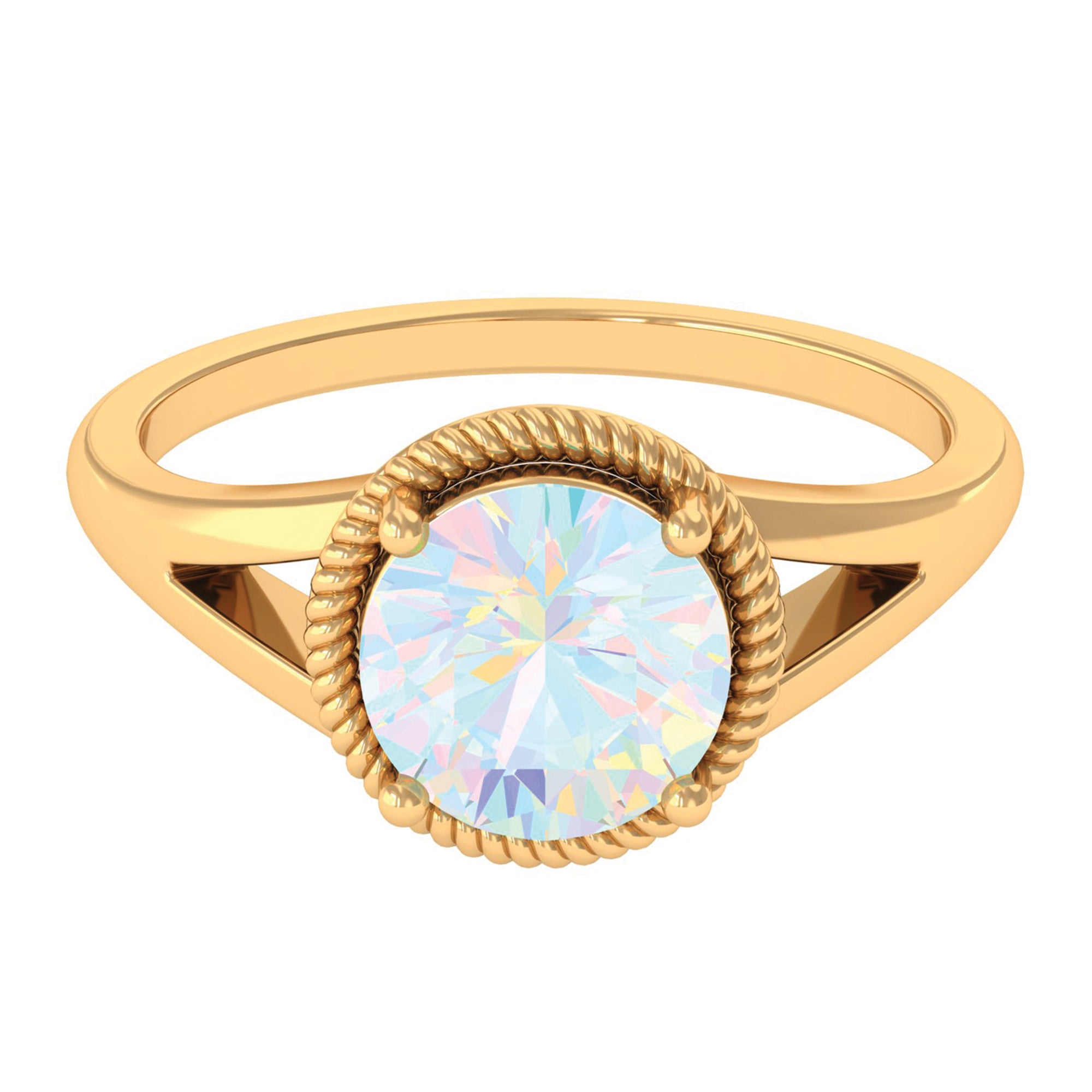 Rosec Jewels-2 CT Round Ethiopian Opal Solitaire Gold Ring in Split Shank