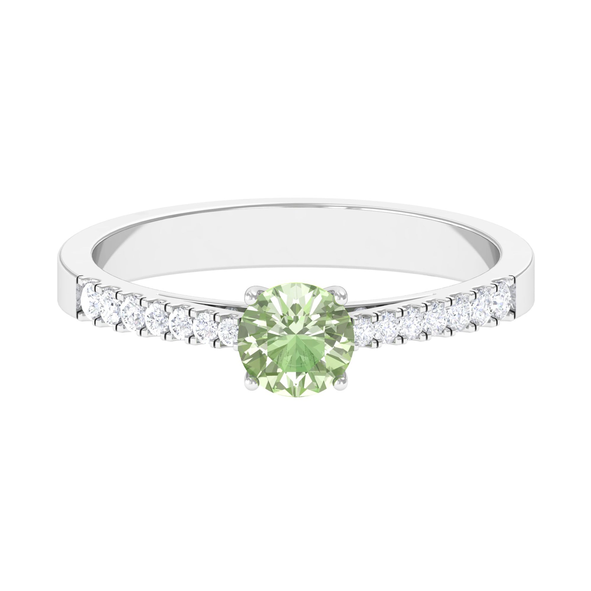 Rosec Jewels-Round Green Sapphire Engagement Ring with Diamond