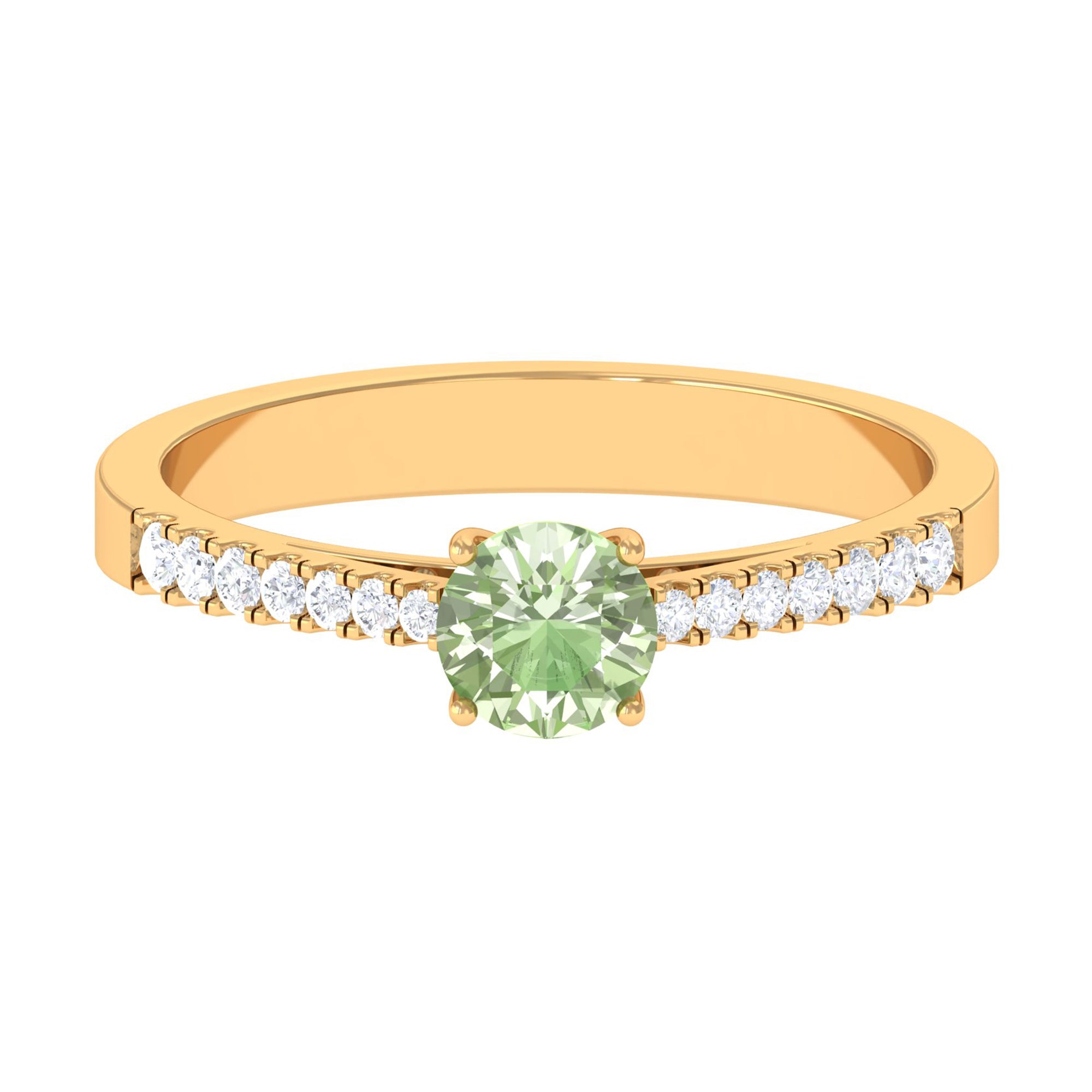 Rosec Jewels-Round Green Sapphire Engagement Ring with Diamond