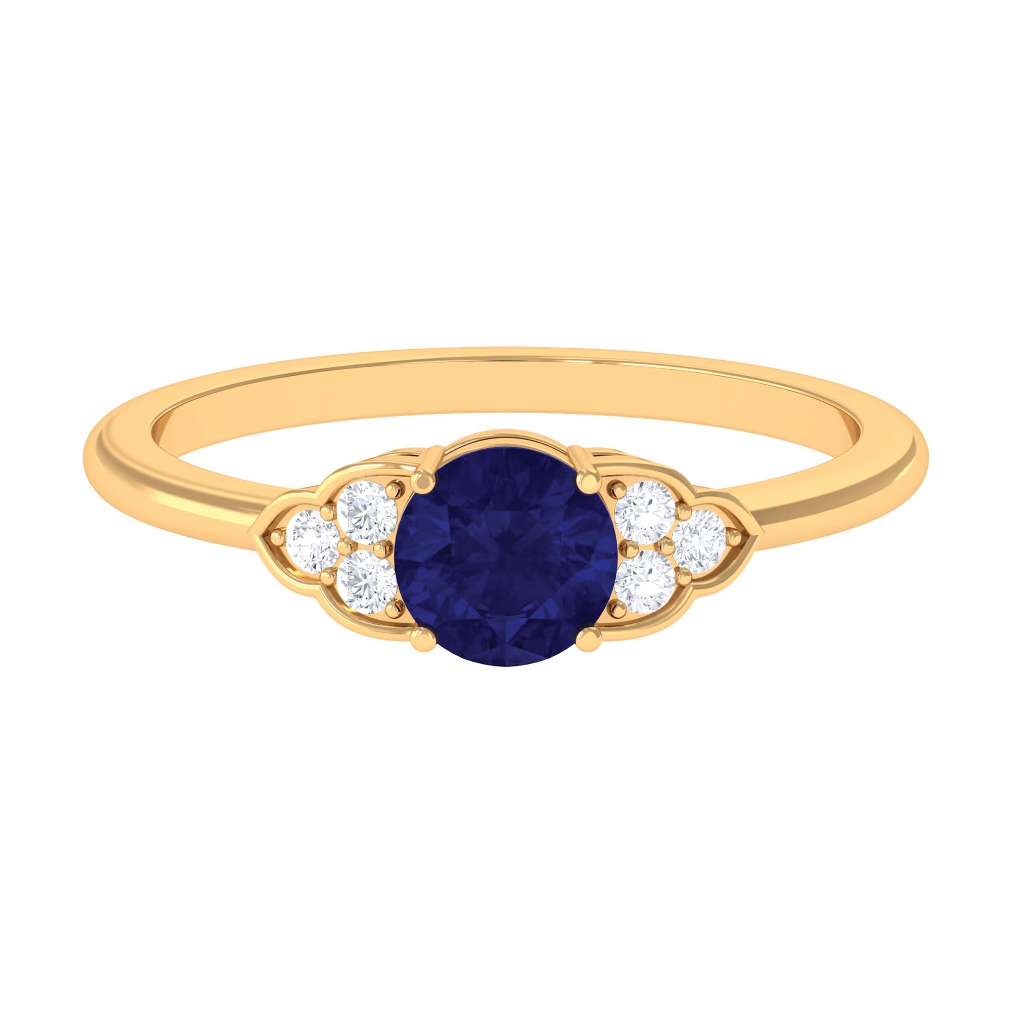 Rosec Jewels-Natural Blue Sapphire and Diamond Trio Engagement Ring