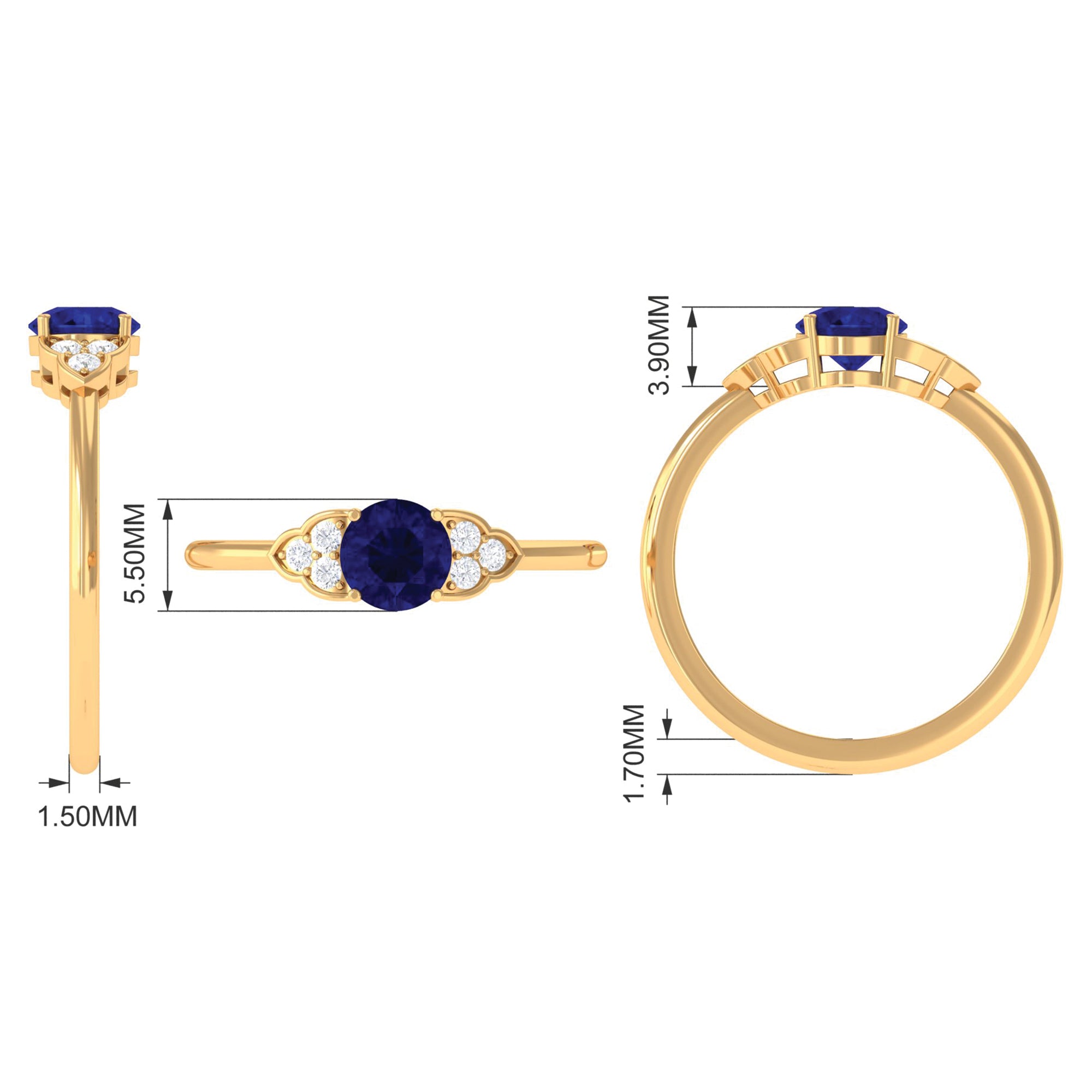 Rosec Jewels-Natural Blue Sapphire and Diamond Trio Engagement Ring