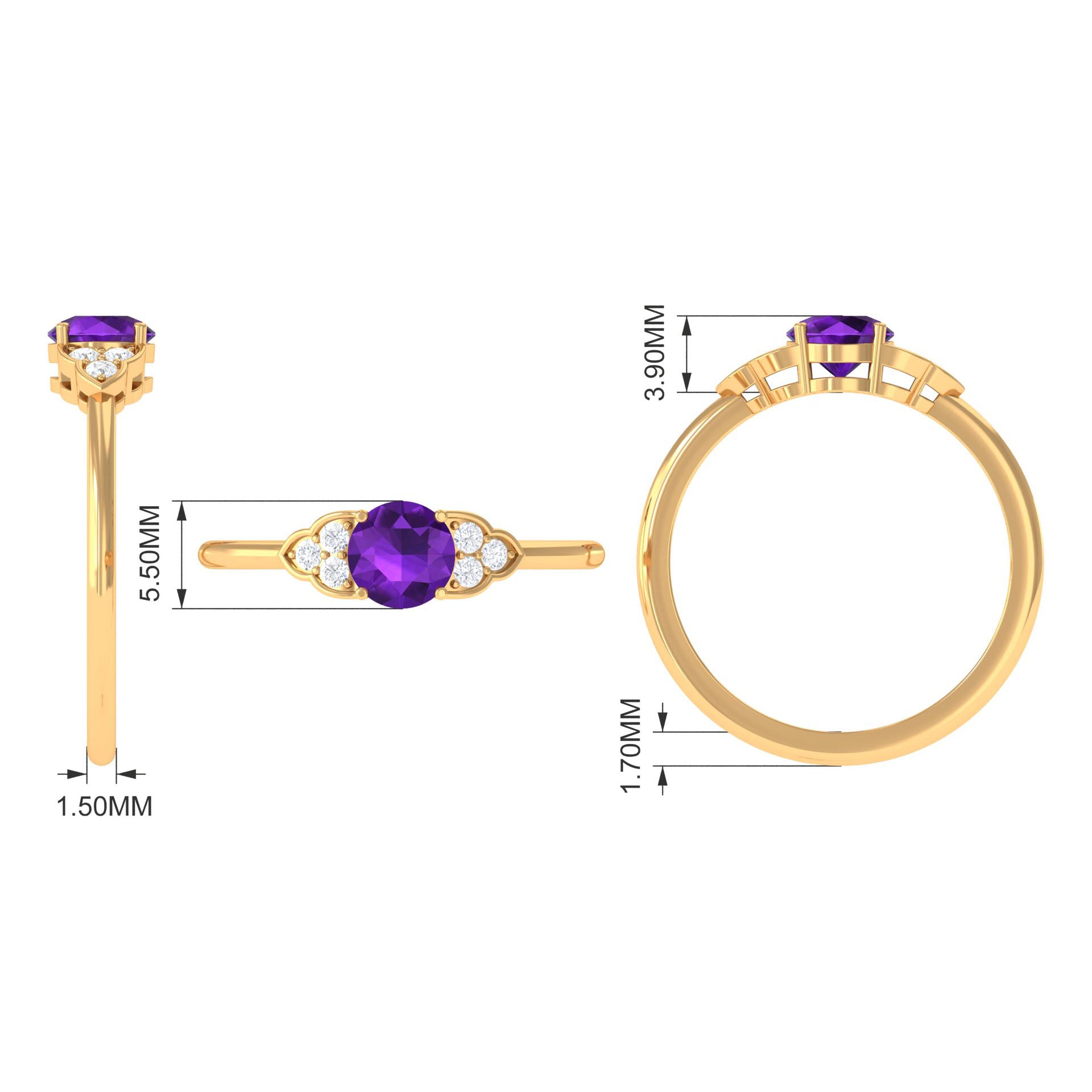 Rosec Jewels-Round Amethyst and Diamond Engagement Ring