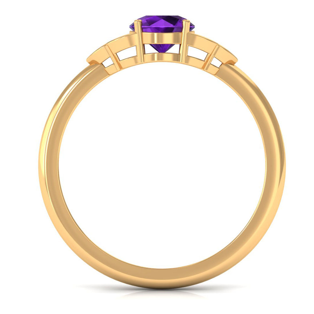 Rosec Jewels-Round Amethyst and Diamond Engagement Ring