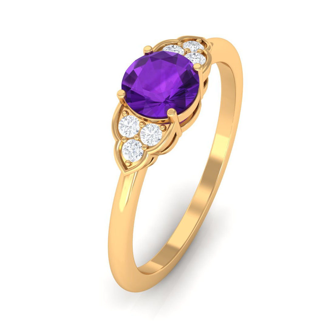 Rosec Jewels-Round Amethyst and Diamond Engagement Ring