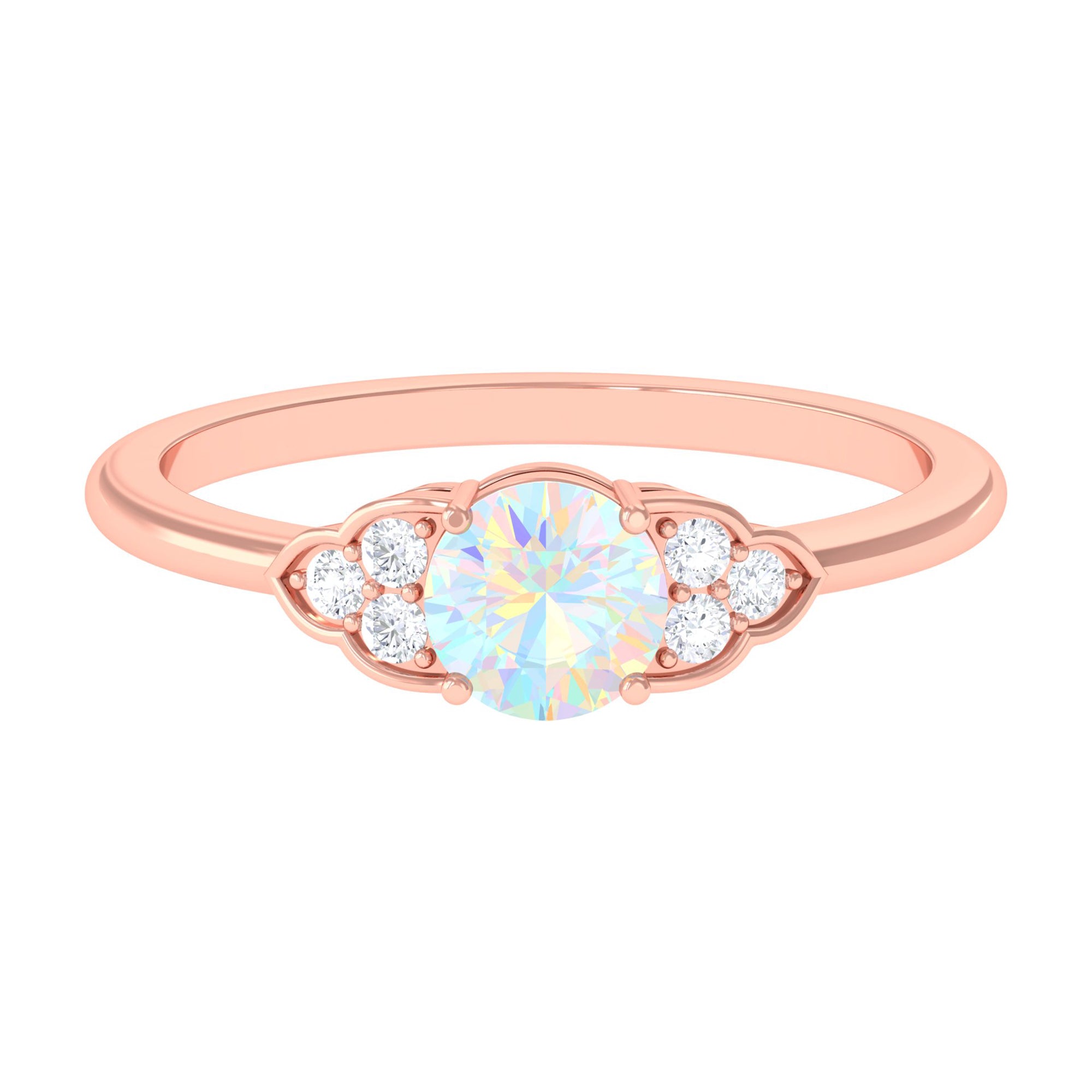 Rosec Jewels-3/4 CT Ethiopian Opal Engagement Ring with Diamond Trio