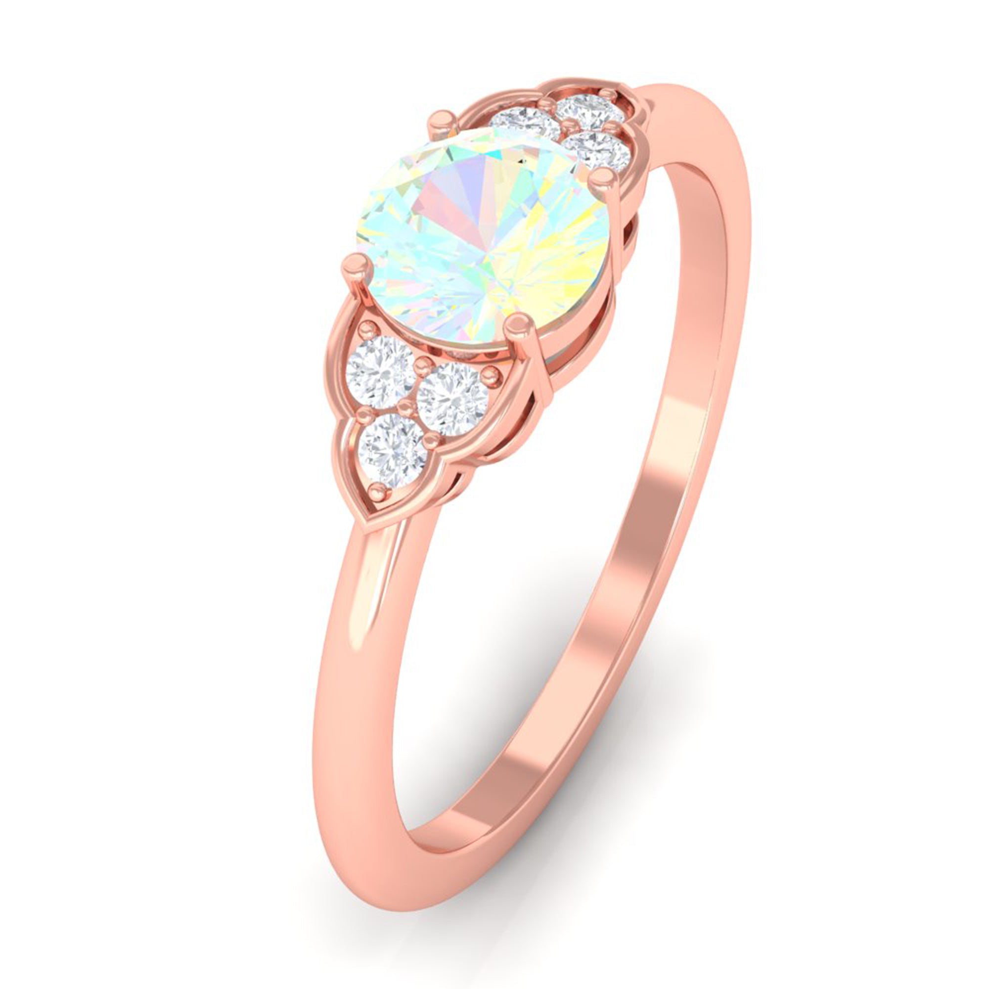 Rosec Jewels-3/4 CT Ethiopian Opal Engagement Ring with Diamond Trio