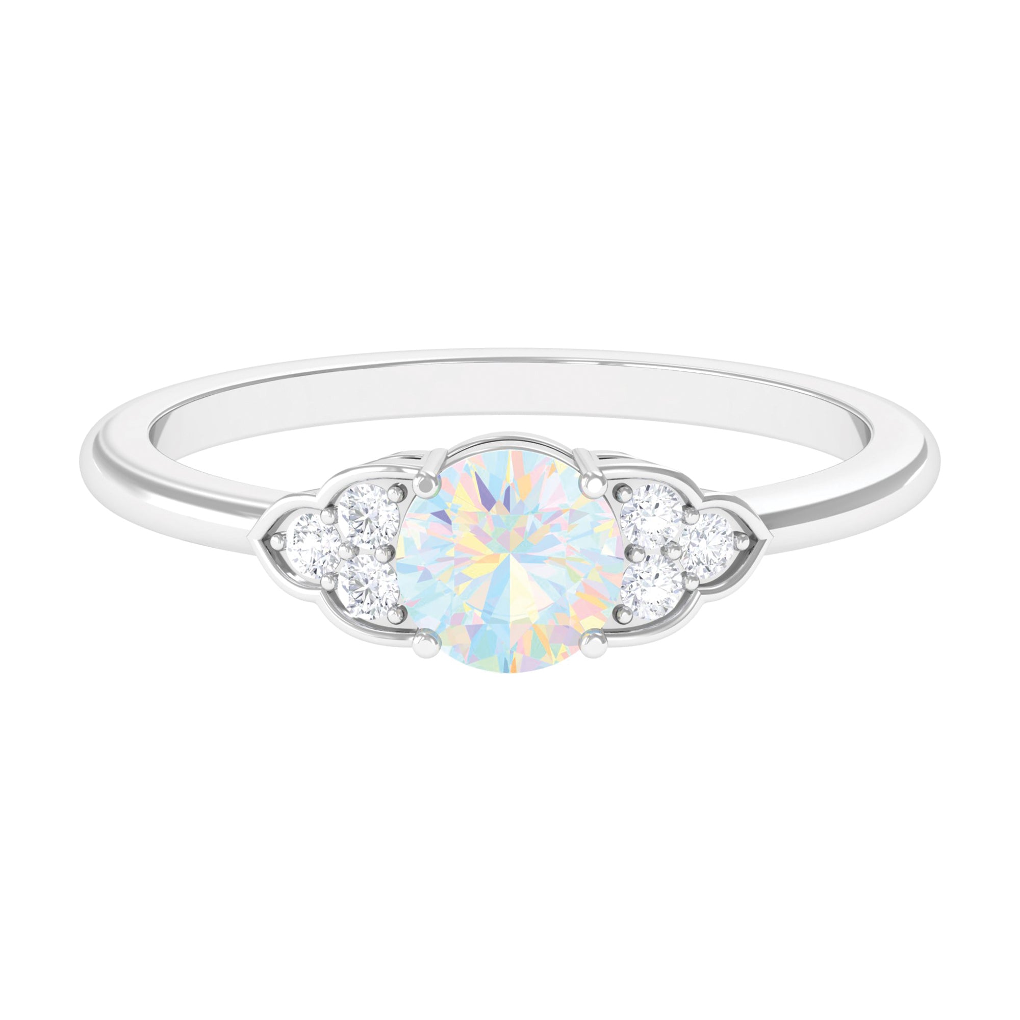 Rosec Jewels-3/4 CT Ethiopian Opal Engagement Ring with Diamond Trio