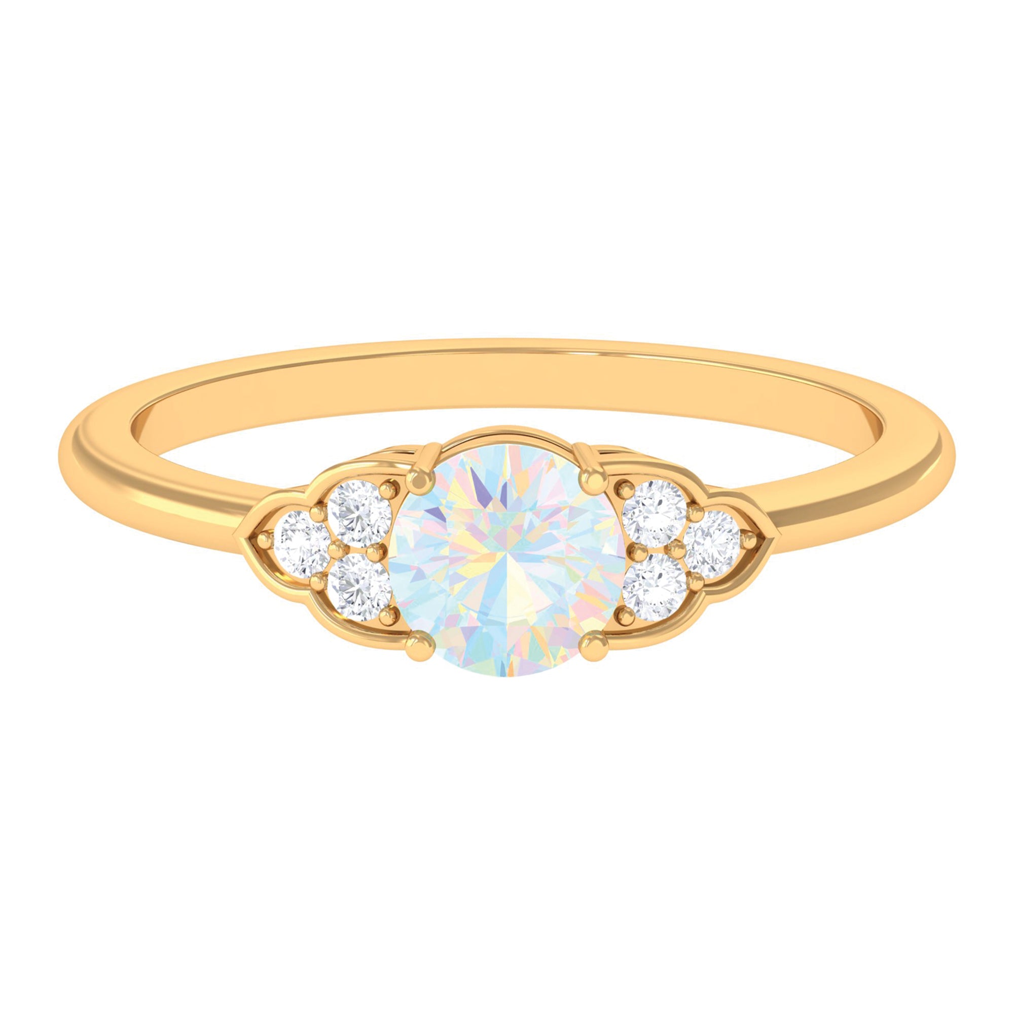 Rosec Jewels-3/4 CT Ethiopian Opal Engagement Ring with Diamond Trio