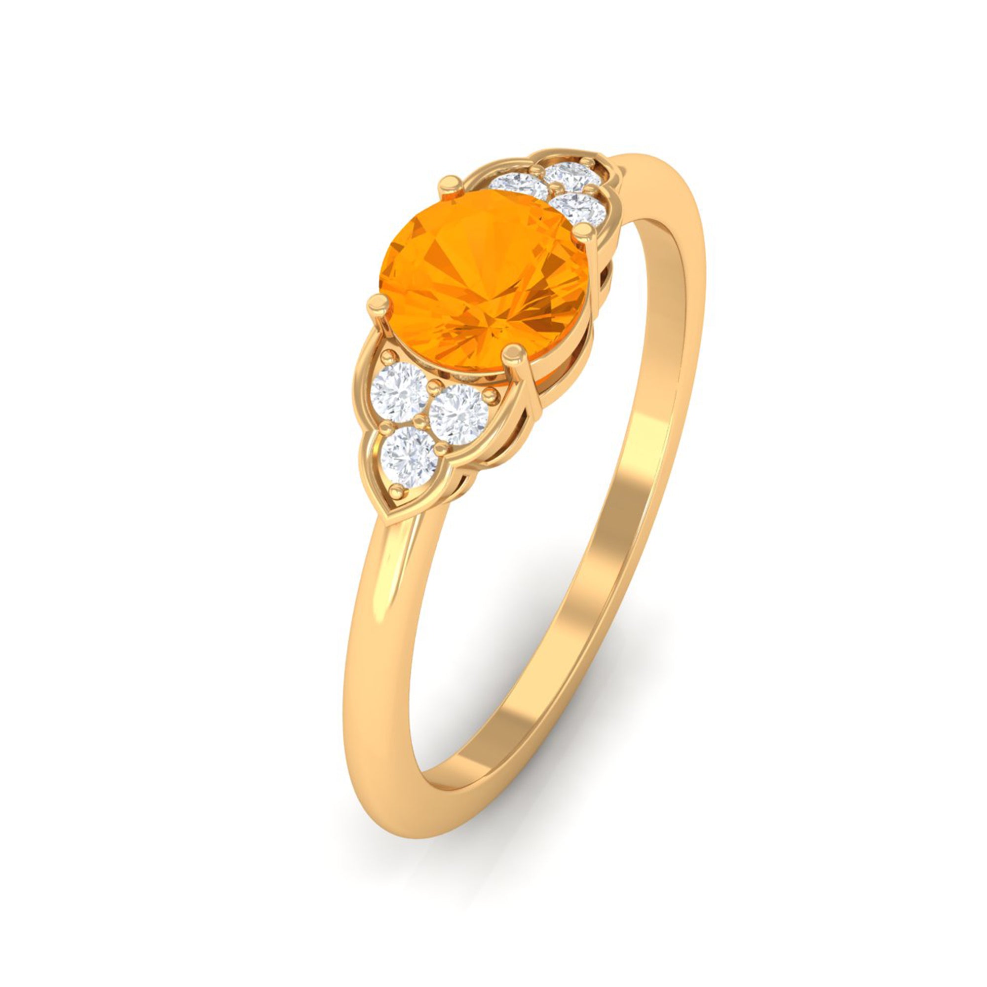 Rosec Jewels-1 CT Fire Opal Engagement Ring with Diamond Trio