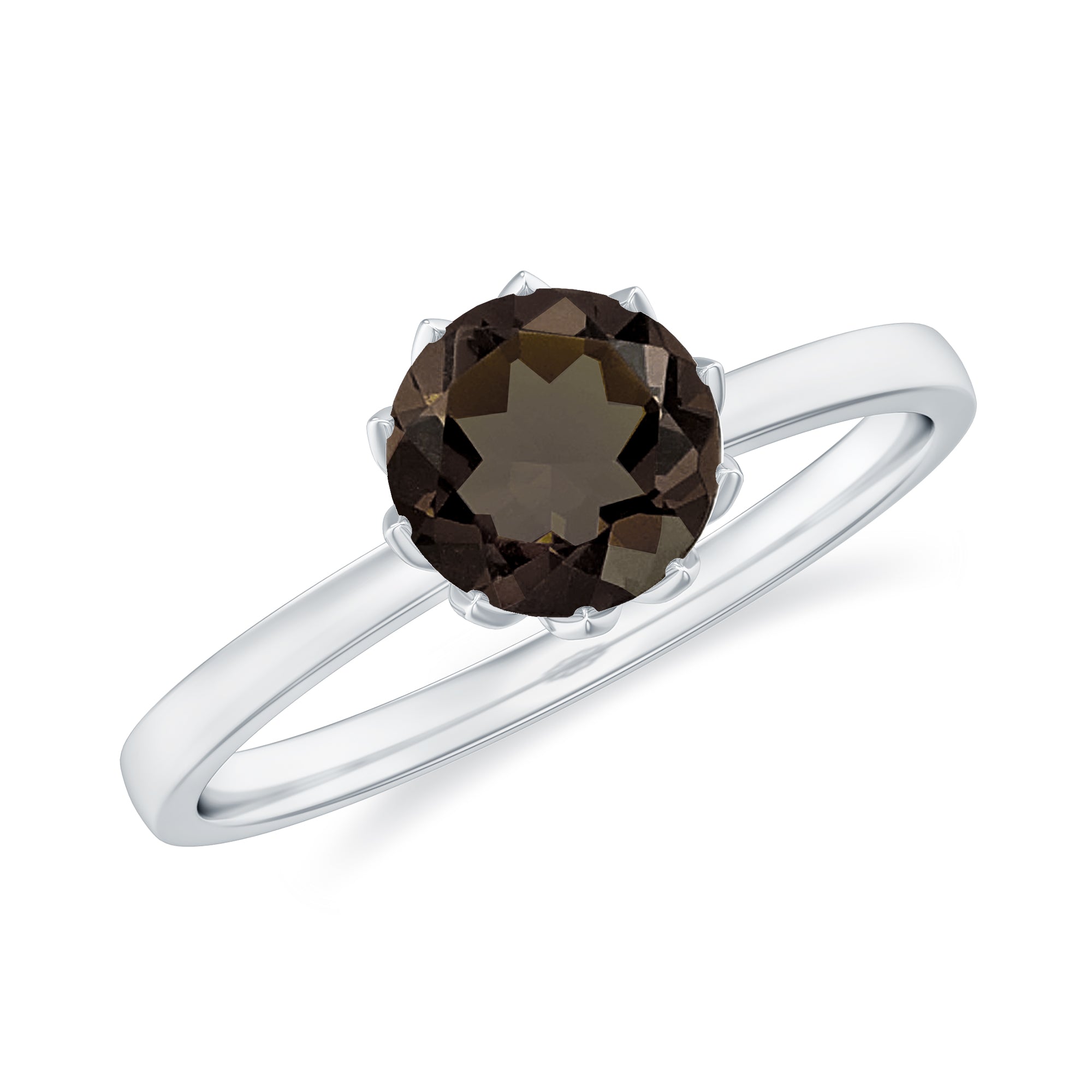 Rosec Jewels-3/4 CT Real Smoky Quartz Solitaire Ring in Lotus Basket Setting