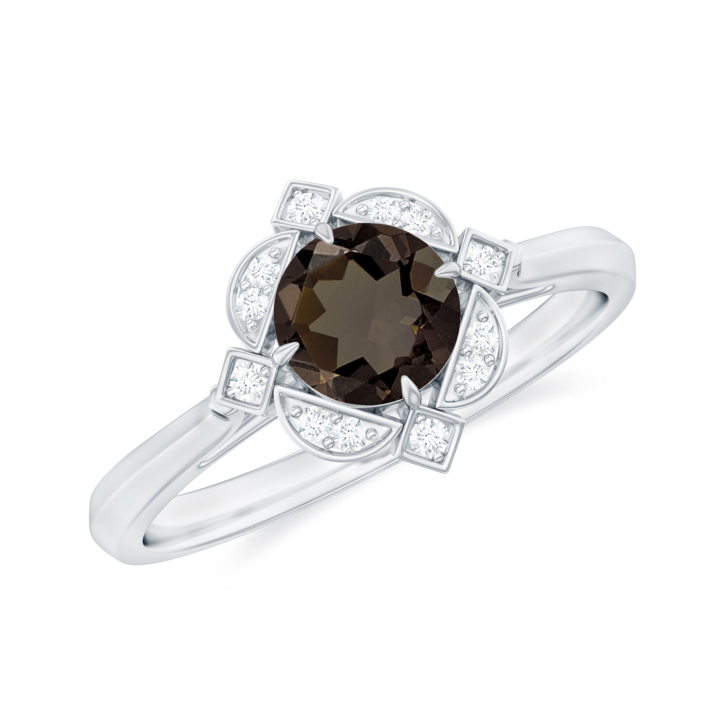 Rosec Jewels-Vintage Inspired Smoky Quartz and Diamond Engagement Ring