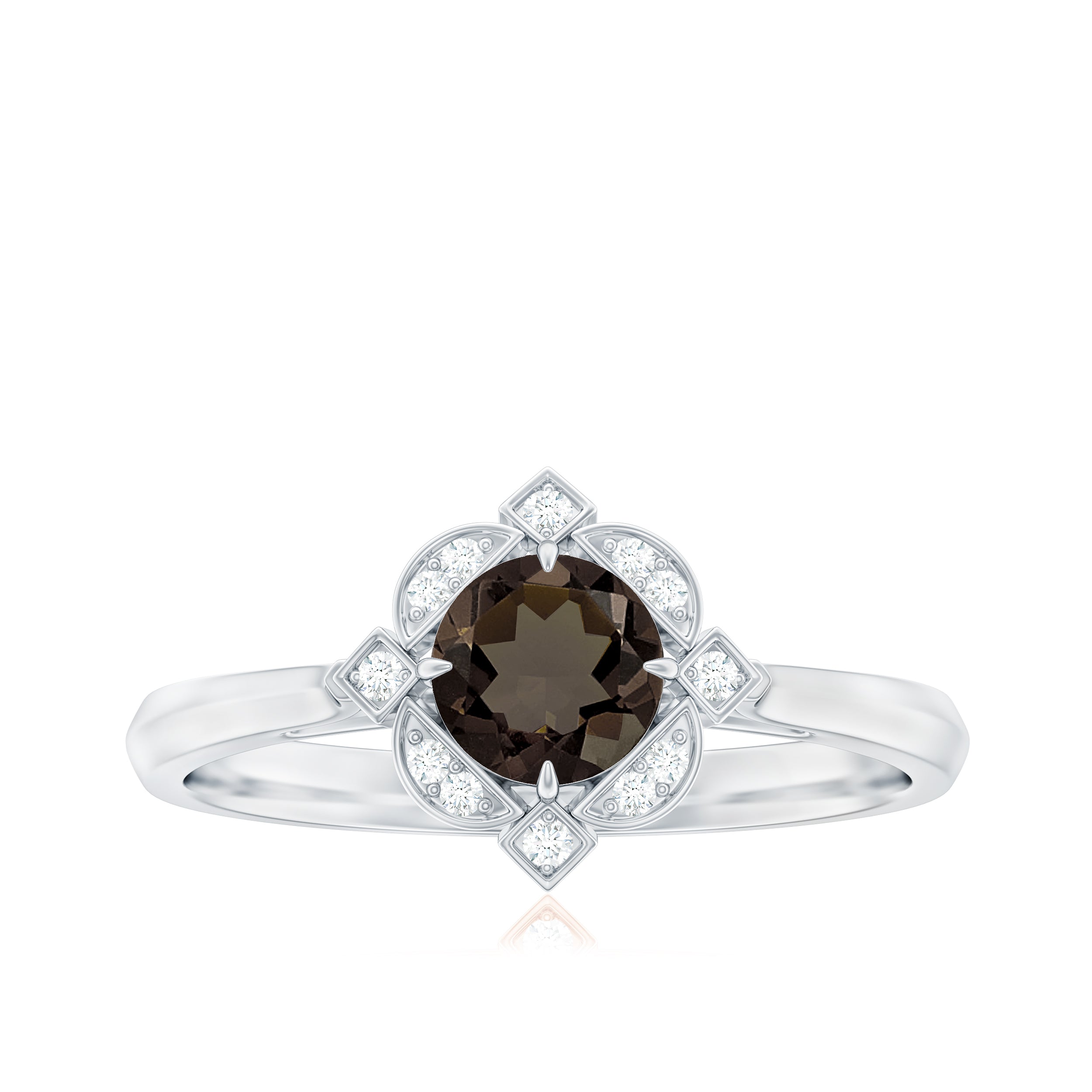 Rosec Jewels-Vintage Inspired Smoky Quartz and Diamond Engagement Ring