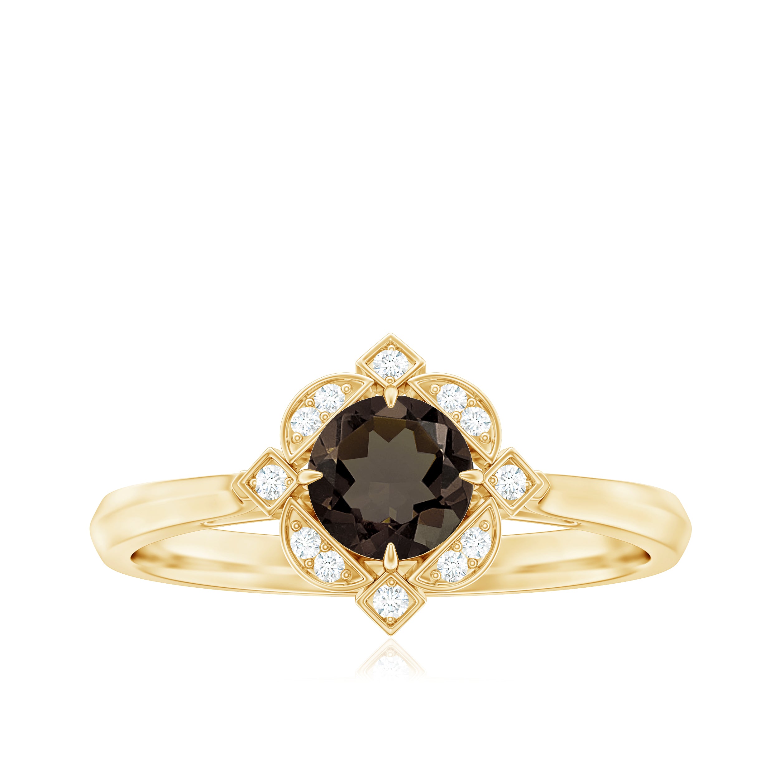 Rosec Jewels-Vintage Inspired Smoky Quartz and Diamond Engagement Ring