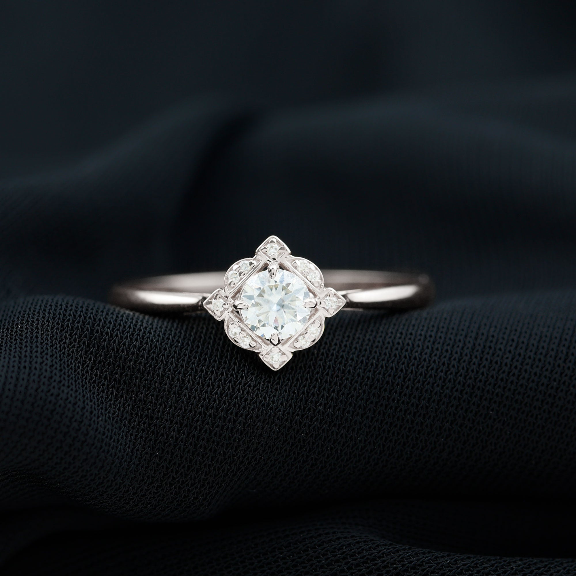 Rosec Jewels-Vintage Inspired Zircon Engagement Ring in Gold