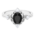 Rosec Jewels-Oval Cut Solitaire Created Black Diamond Engagement Ring with Diamond