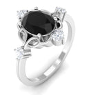 Rosec Jewels-Oval Cut Solitaire Created Black Diamond Engagement Ring with Diamond