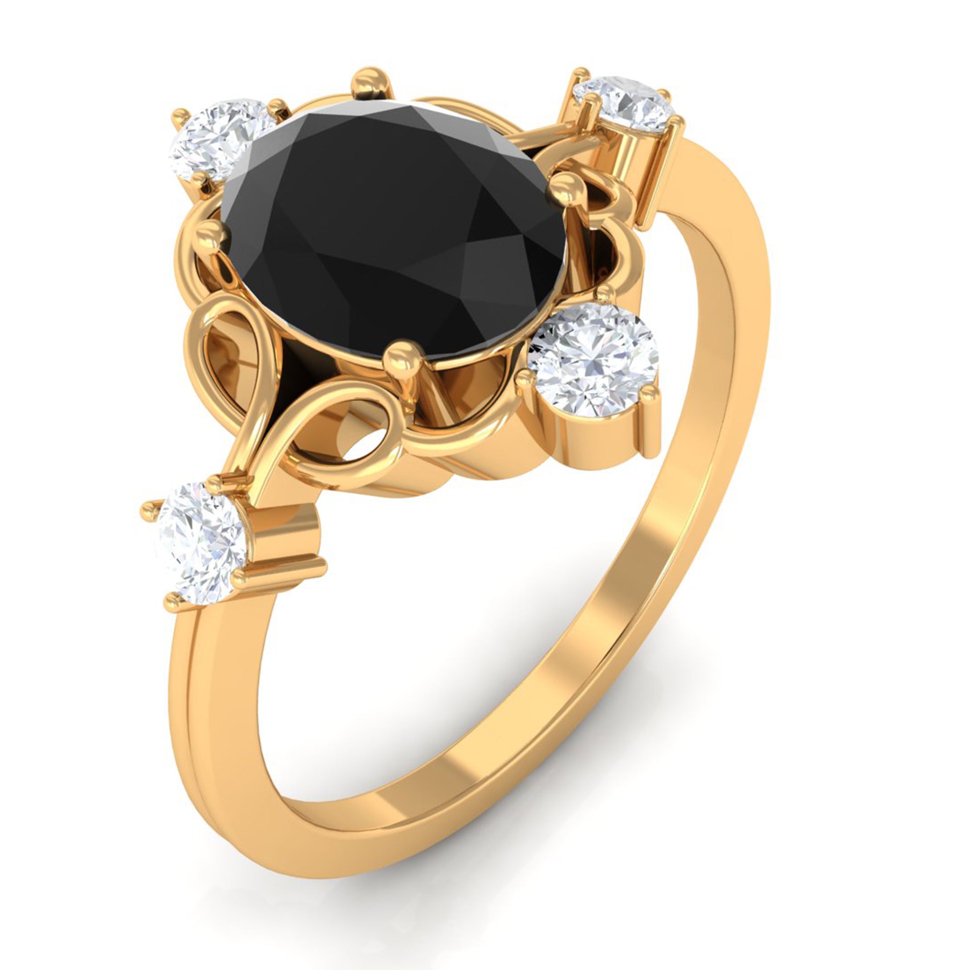 Rosec Jewels-Oval Cut Solitaire Created Black Diamond Engagement Ring with Diamond