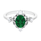 Rosec Jewels-Oval Cut Solitaire Created Emerald Engagement Ring with Diamond