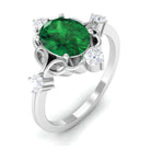 Rosec Jewels-Oval Cut Solitaire Created Emerald Engagement Ring with Diamond