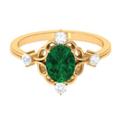 Rosec Jewels-Oval Cut Solitaire Created Emerald Engagement Ring with Diamond