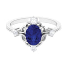 Rosec Jewels-Oval Cut Solitaire Created Blue Sapphire Engagement Ring with Diamond