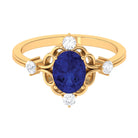 Rosec Jewels-Oval Cut Solitaire Created Blue Sapphire Engagement Ring with Diamond