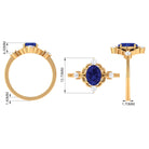 Rosec Jewels-Oval Cut Solitaire Created Blue Sapphire Engagement Ring with Diamond