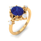 Rosec Jewels-Oval Cut Solitaire Created Blue Sapphire Engagement Ring with Diamond