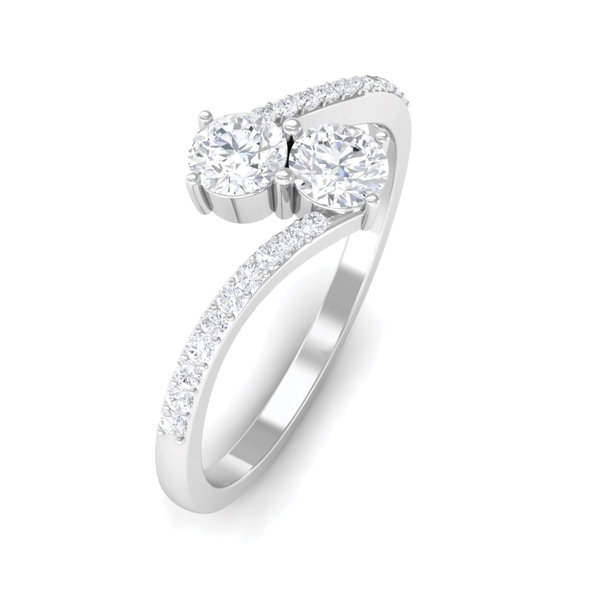 Rosec Jewels-Bypass Moissanite Two Stone Engagement Ring