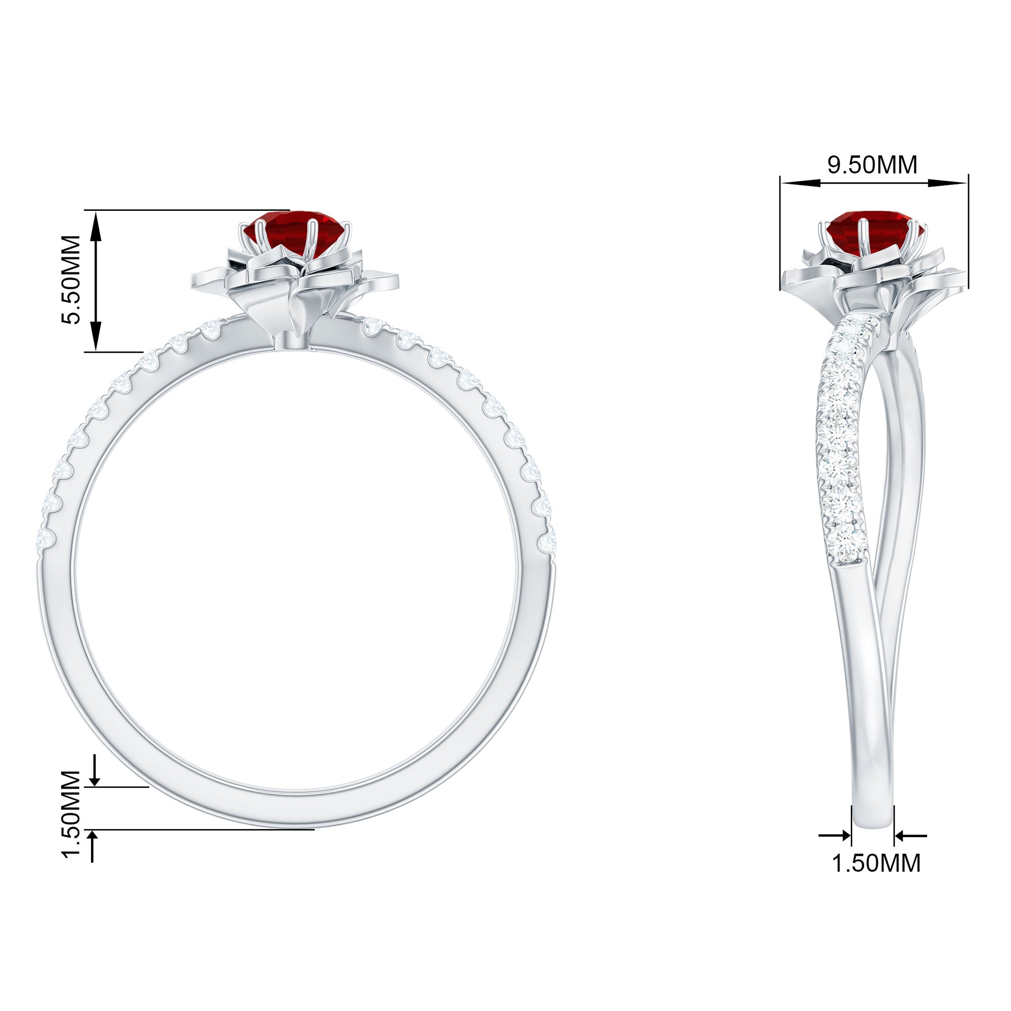 Rosec Jewels-Lab-Created Ruby Flower Engagement Ring with Diamond