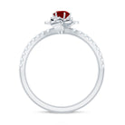 Rosec Jewels-Lab-Created Ruby Flower Engagement Ring with Diamond