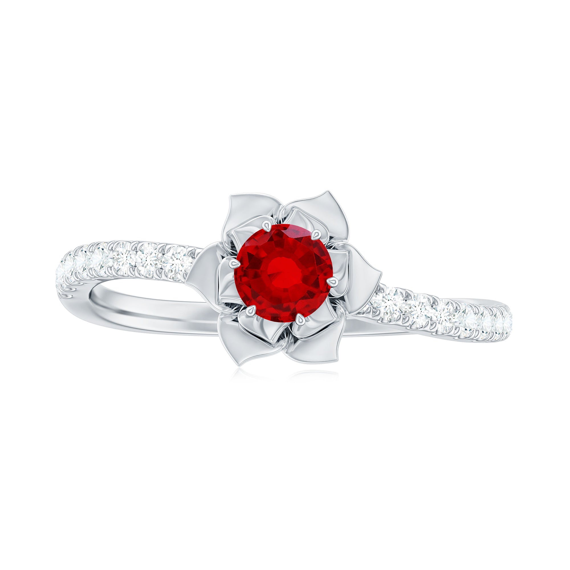 Rosec Jewels-Lab-Created Ruby Flower Engagement Ring with Diamond