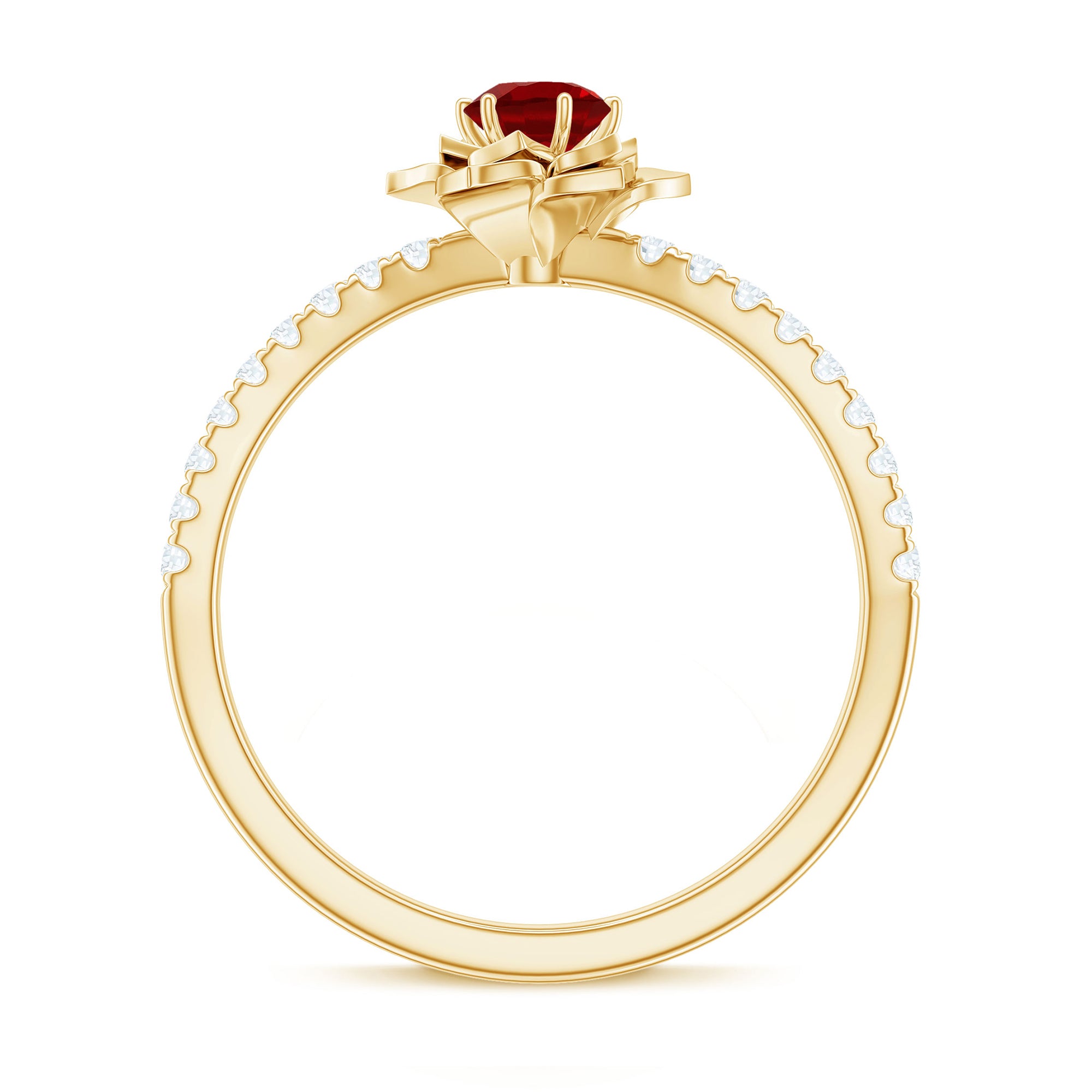 Rosec Jewels-Lab-Created Ruby Flower Engagement Ring with Diamond