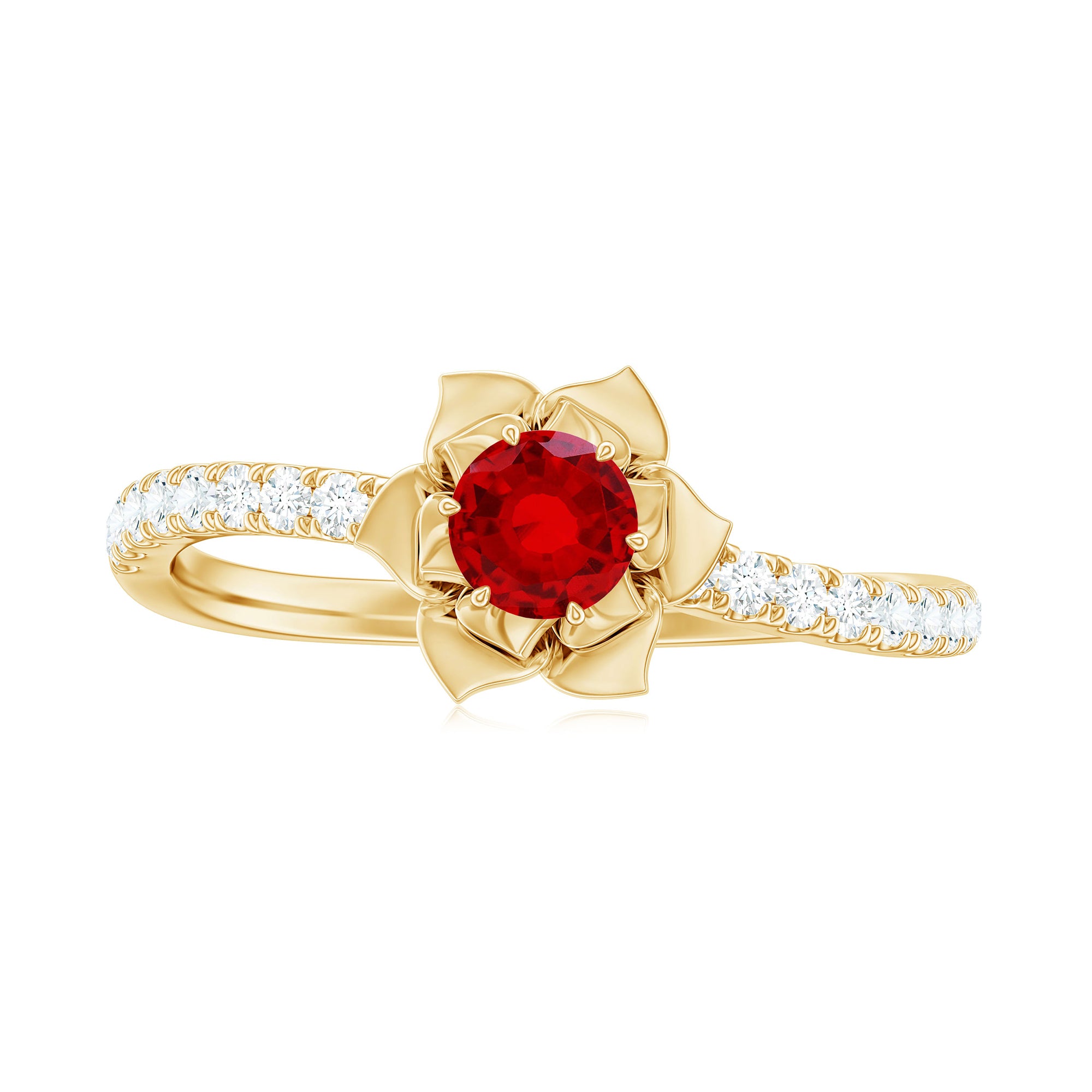 Rosec Jewels-Lab-Created Ruby Flower Engagement Ring with Diamond