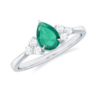 Rosec Jewels-Pear Shaped Created Emerald Solitaire Engagement Ring with Diamond Trio