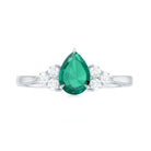 Rosec Jewels-Pear Shaped Created Emerald Solitaire Engagement Ring with Diamond Trio