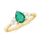 Rosec Jewels-Pear Shaped Created Emerald Solitaire Engagement Ring with Diamond Trio